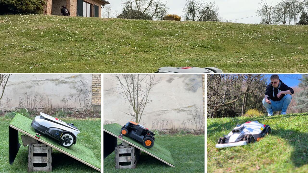 Verschiedene Mähroboter sind im Test und Vergleich an Hängen unterschiedlicher Steigung